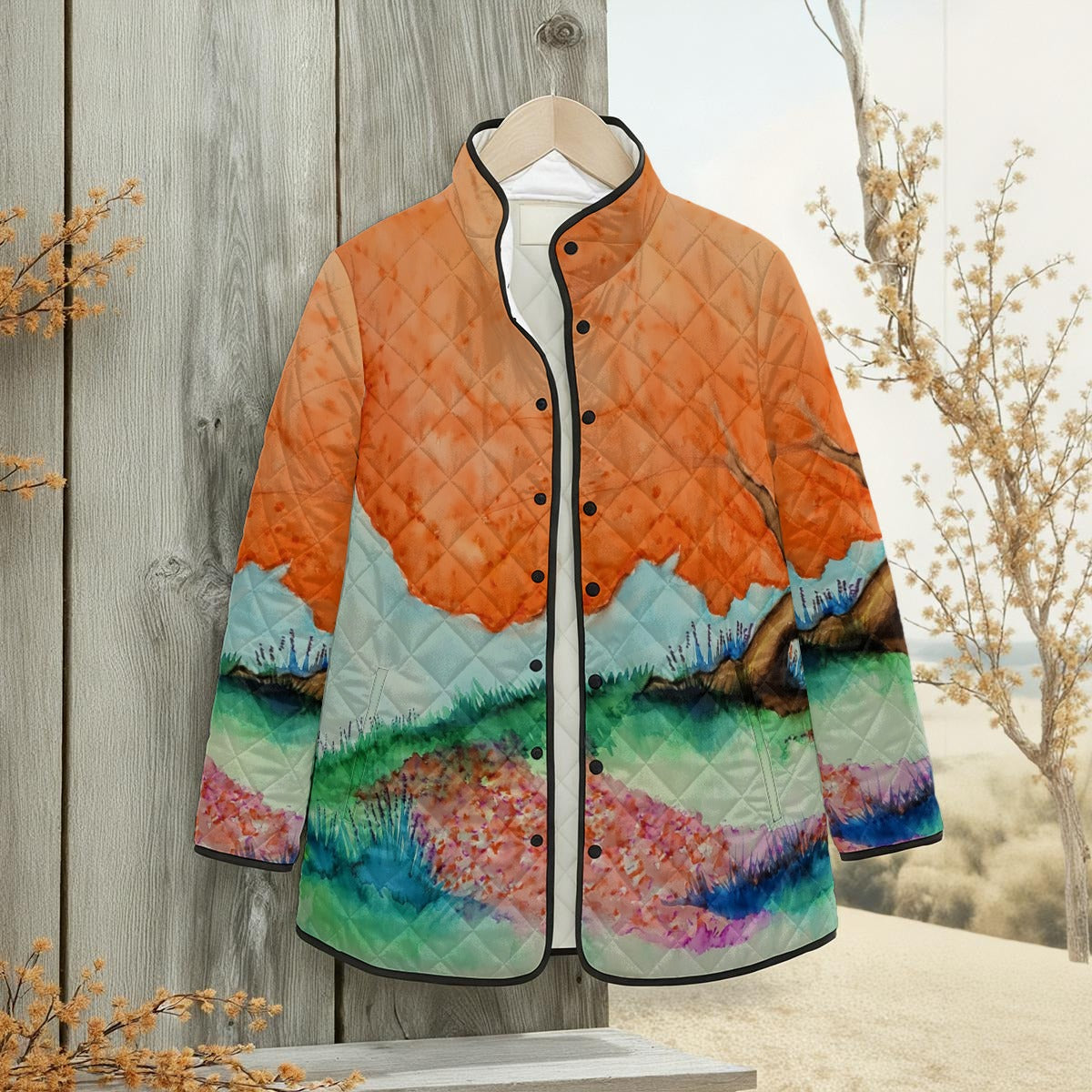 Circle of Fairies All-Over Print Women's Quilted Jacket with Side Slits
