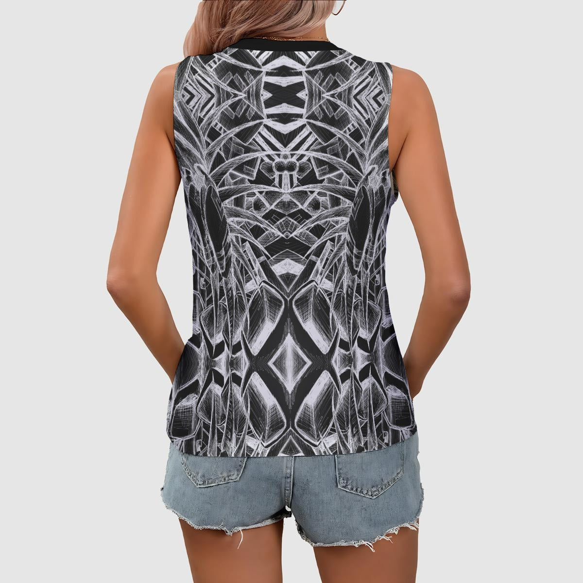 Sketch Inverted All-Over Print Women's Sleeveless V-Neck Tank Top