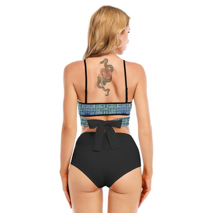 Face Blueberry All-Over Print Women's Bikini Swimsuit With Cross Straps