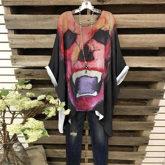 Blood Skull All-Over Print Women's Bat Sleeve Shirt