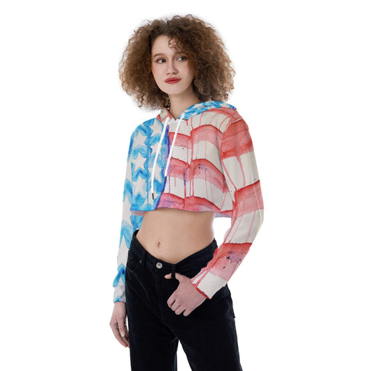 Old Glory All-Over Print Women's Crop Top Hoodie