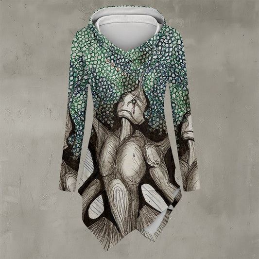 Striving for Life All-Over Print Women's Asymmetric Hem Hoodie