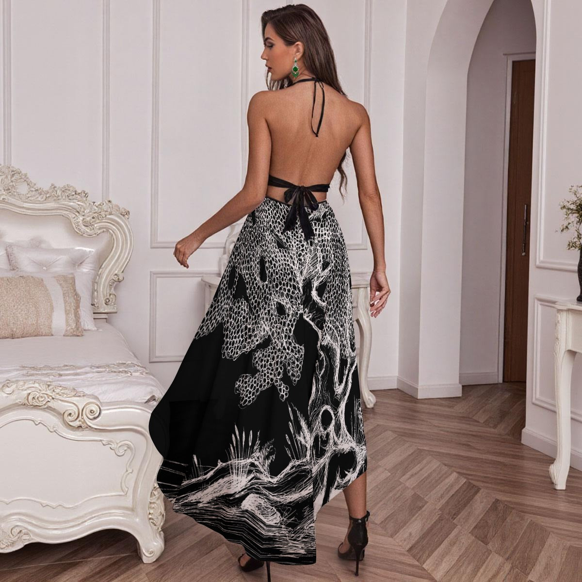 Haunted Tree All-Over Print Women’s Elegant Mesh Lace Evening Dress