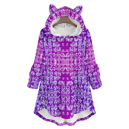 Faces Passion Pink All-Over Print Women's Flannel Hoodie with Cat Ears