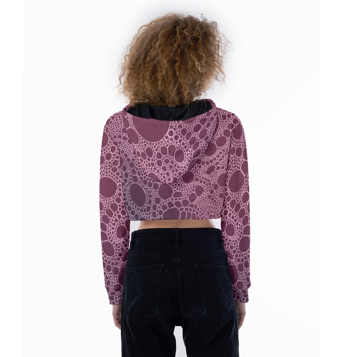 Lost In Circles Rose All-Over Print Women's Crop Top Hoodie