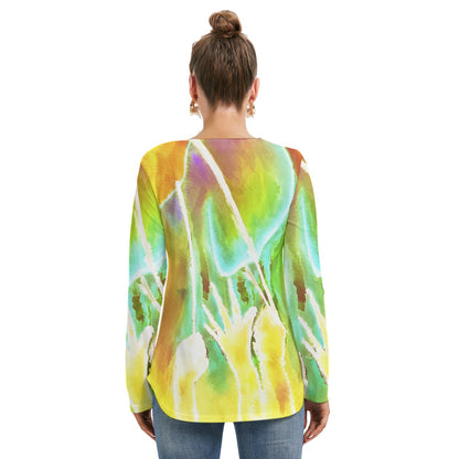 Heart Strings All-Over Print Women's Long Sleeve Neckline Tie Sweatshirt