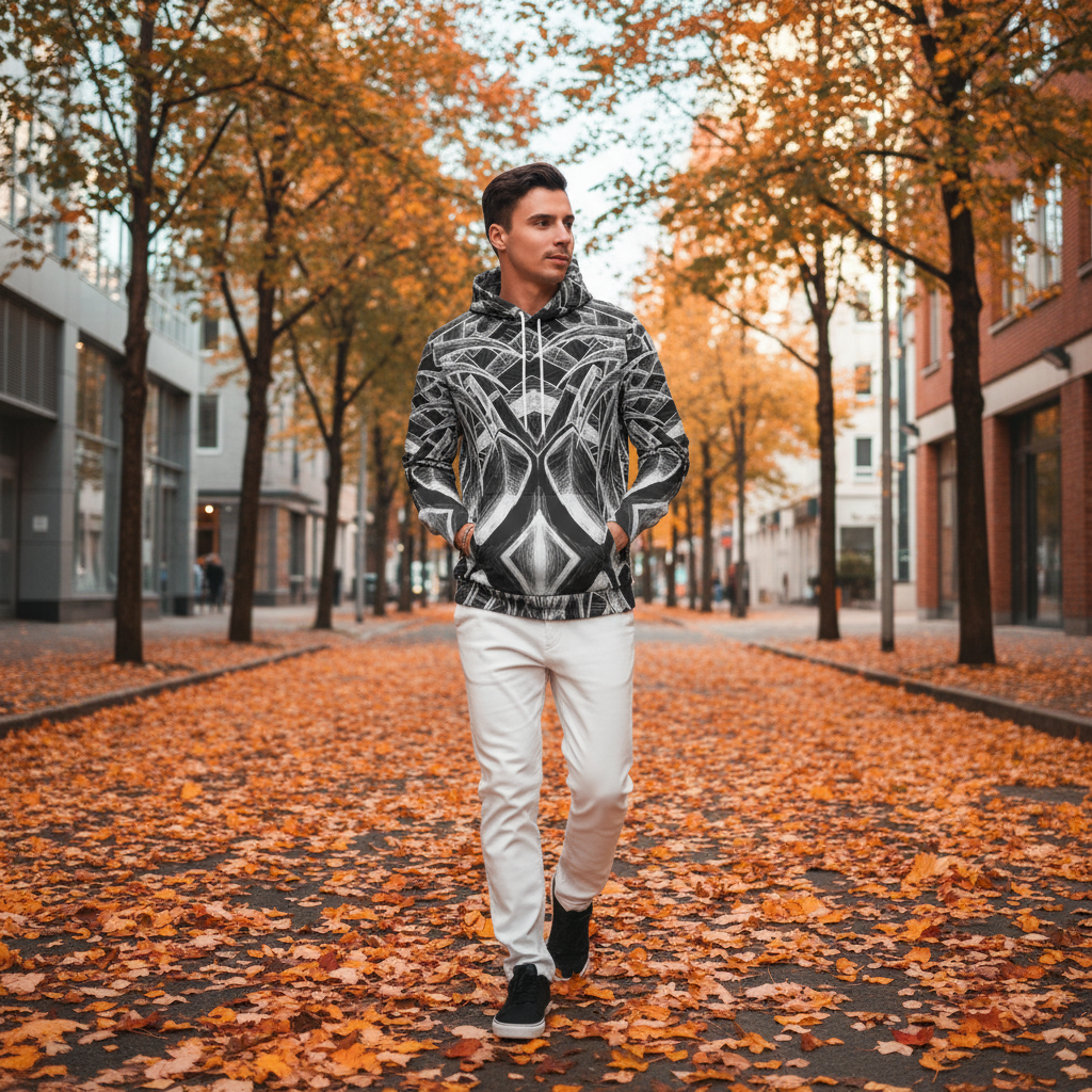 Sketch All-Over Print Men's Thicken Pullover Hoodie