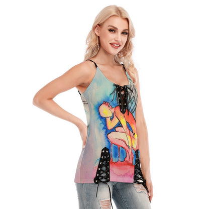 Pins and Needles All-Over Print Women's V-neck Eyelet Lace-up Cami Dress