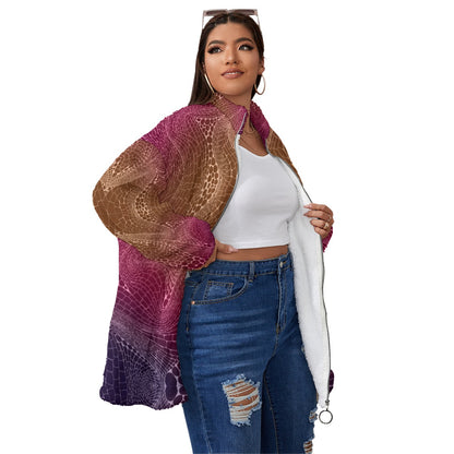 Signs of Life Sunset All-Over Print Unisex Borg Fleece Stand-up Collar Coat With Zipper Closure(Plus Size)