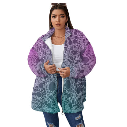 Lost In Circles Night Life All-Over Print Unisex Borg Fleece Stand-up Collar Coat With Zipper Closure(Plus Size)