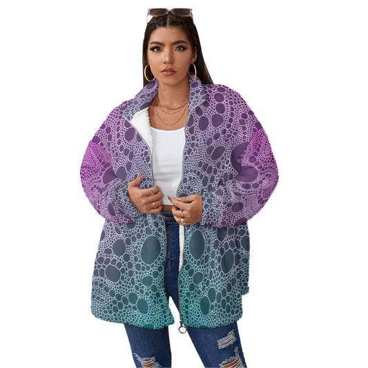 Lost in Circles Borg Fleece Stand-up Collar Coat With Zipper Closure(Plus Size)