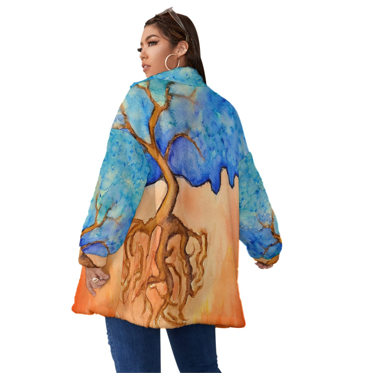 Its in the Roots All-Over Print Unisex Borg Fleece Stand-up Collar Coat (Plus Size)