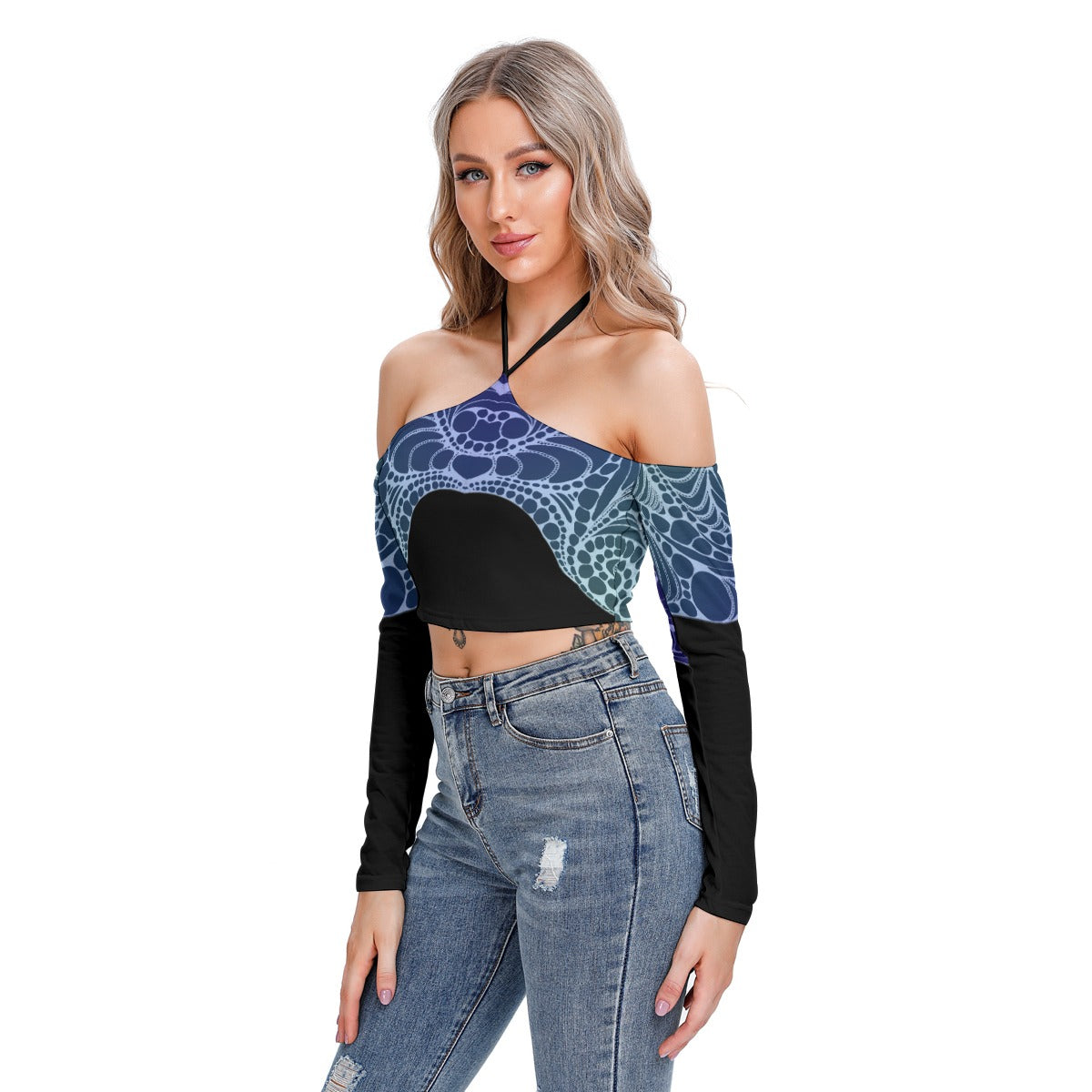 Abstract Rhythm All-Over Print Women's Halter Lace-up Top