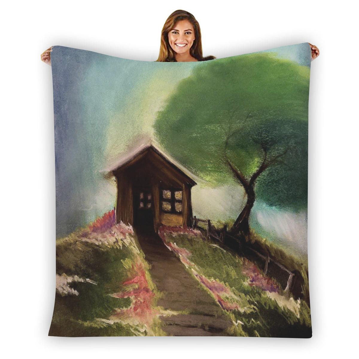 Cabin in The woods Single-Side Printing Flannel Blanket