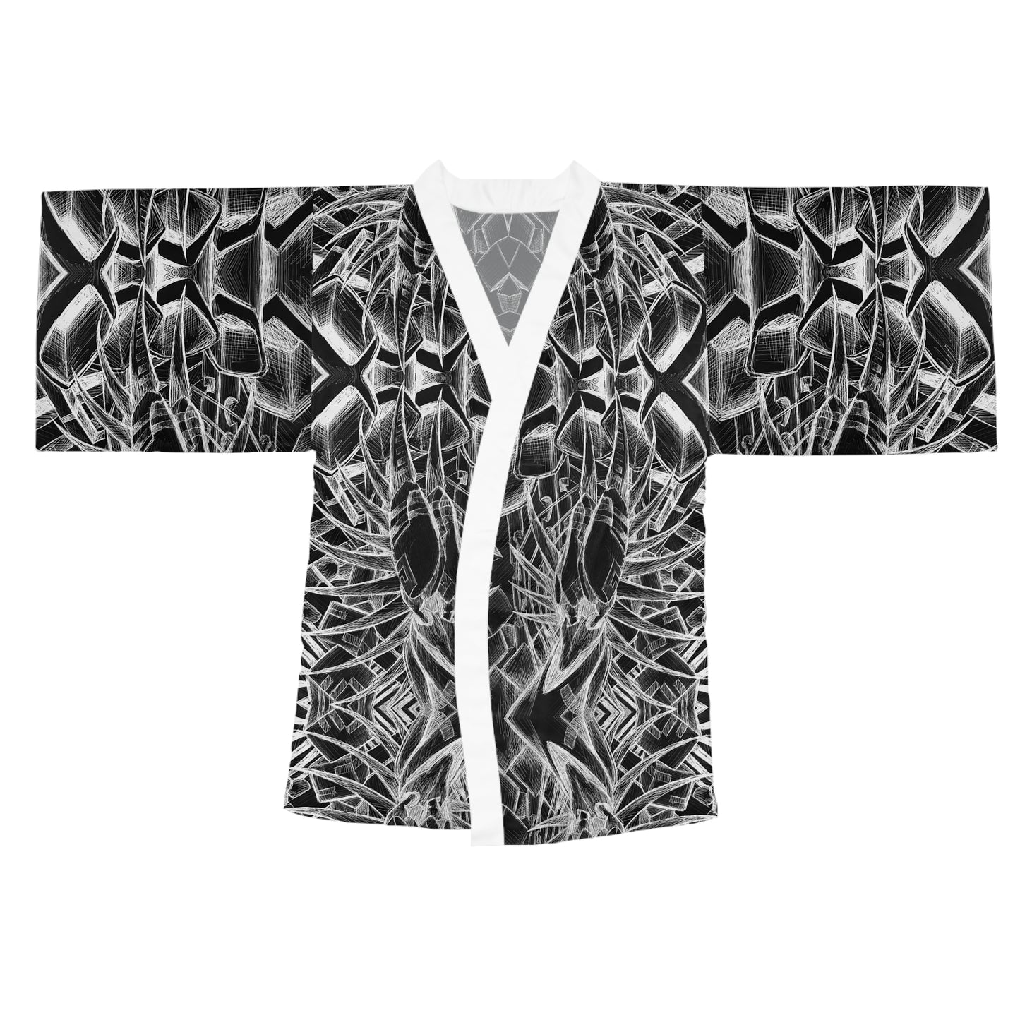 Inverted Sketch Monochrome Long Sleeve Kimono Robe (AOP)