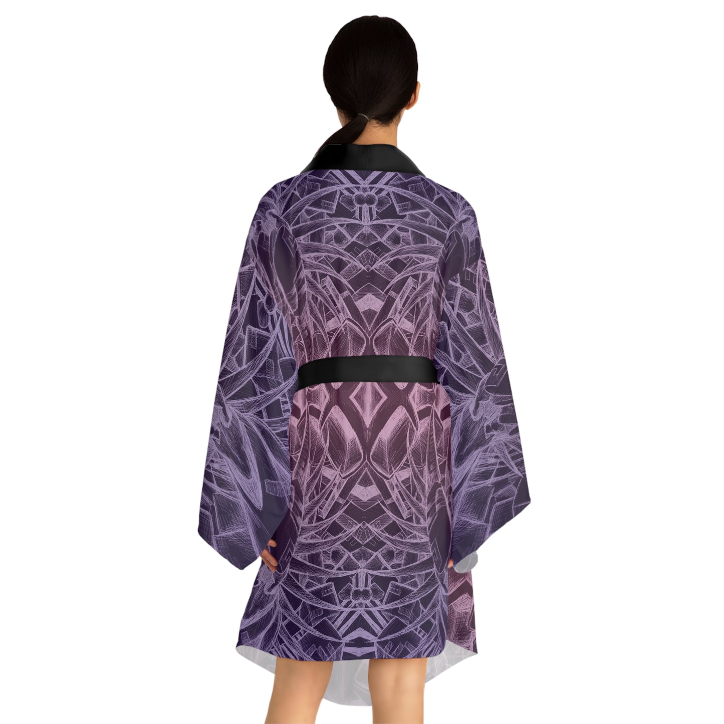 Inverted Sketch Orchid Bloom Long Sleeve Kimono Robe (AOP)