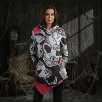 Skullz All-Over Print Women's Asymmetric Hem Hoodie