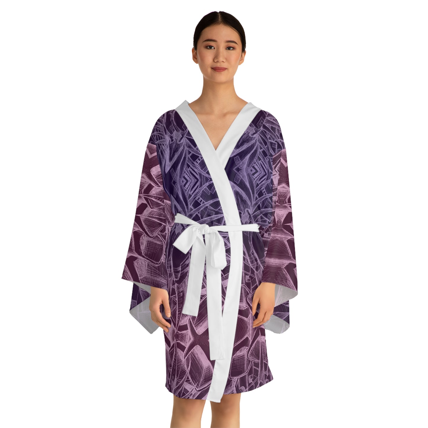 Inverted Sketch Orchid Bloom Long Sleeve Kimono Robe (AOP)