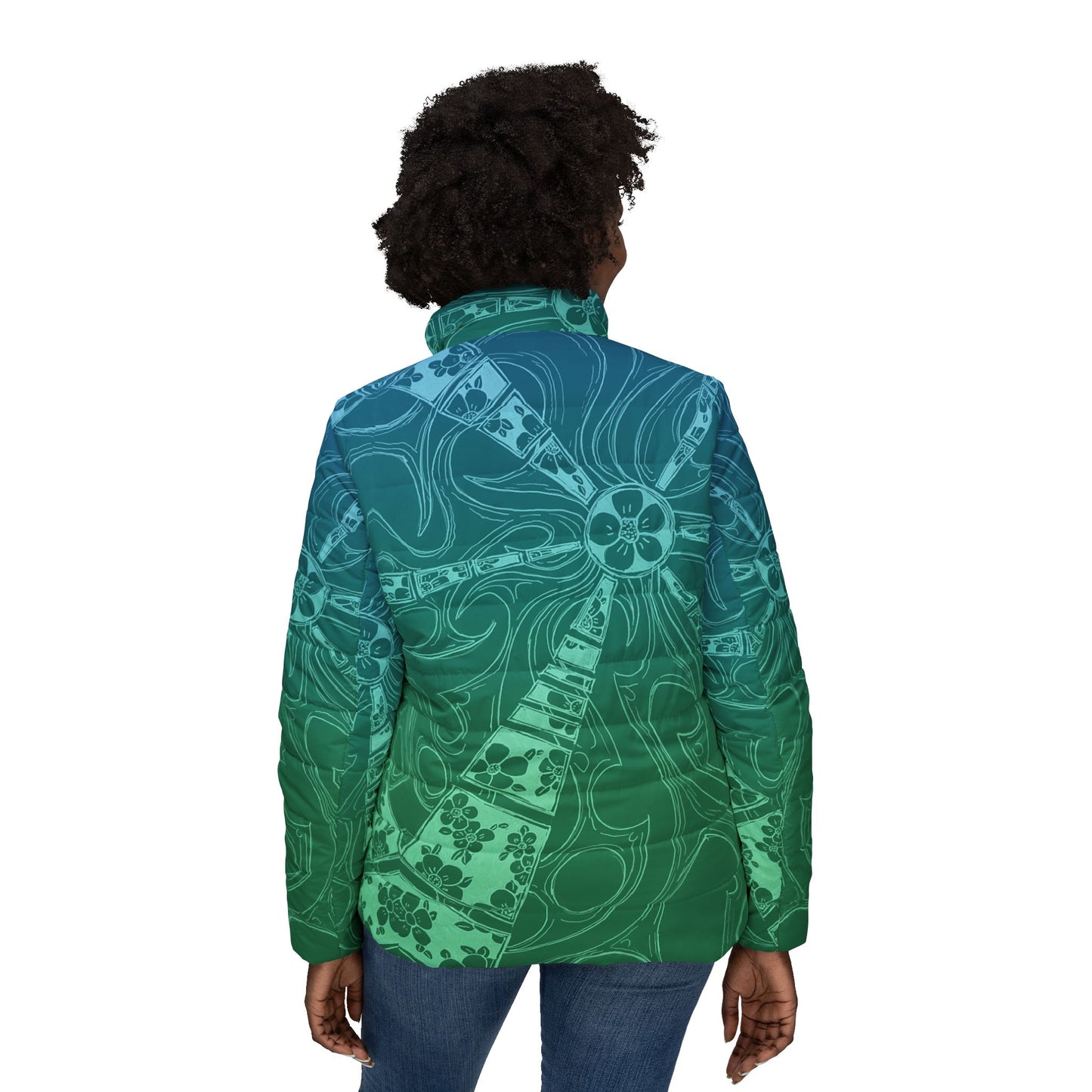 Flowers Sketch aquamarine Women’s Puffer Jacket (AOP)