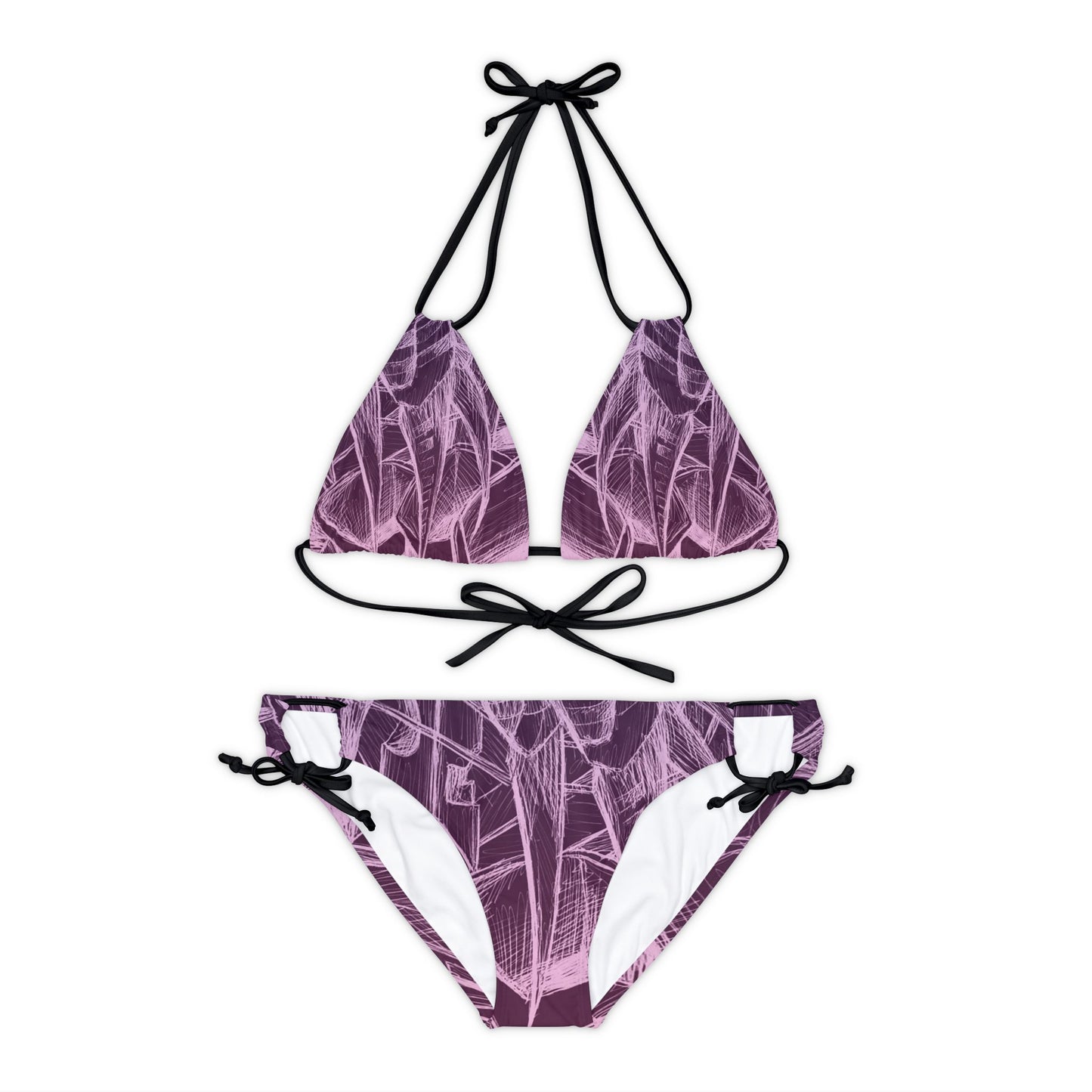 Inverted Sketch Orchid Bloom Strappy Bikini Set