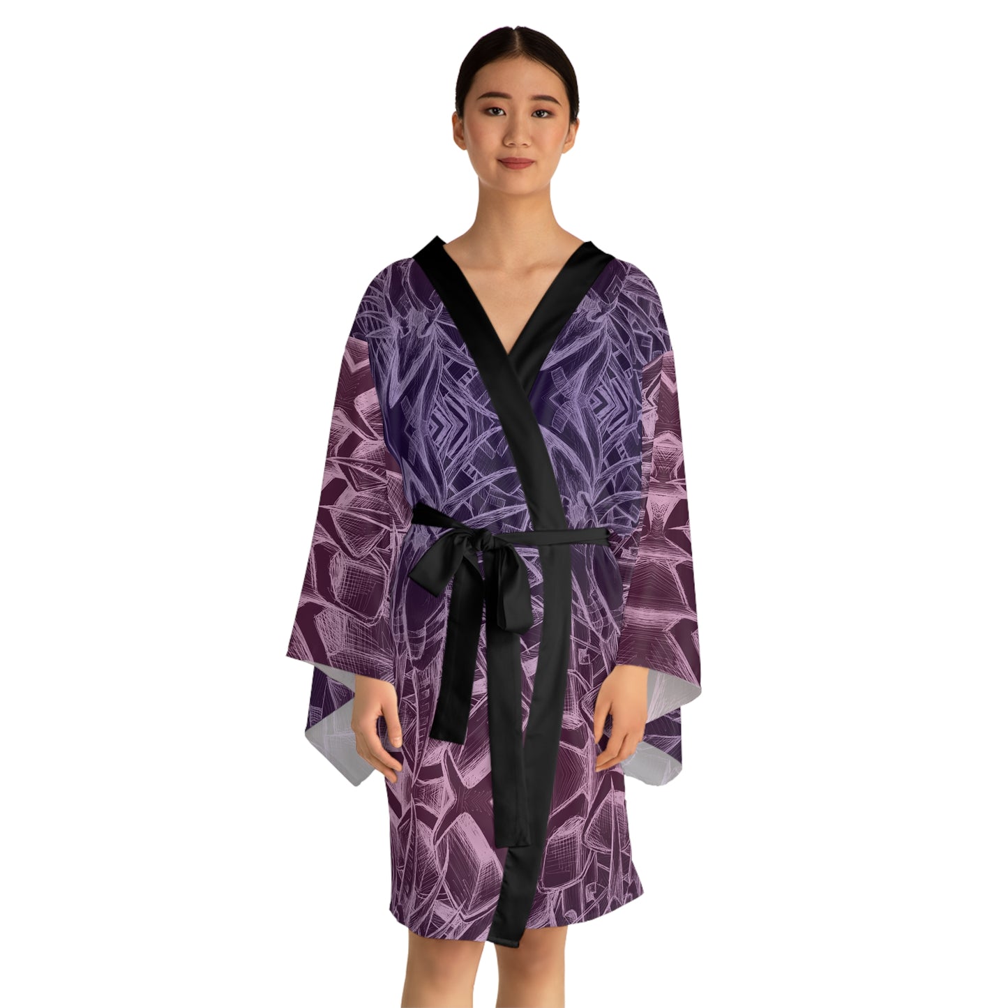 Inverted Sketch Orchid Bloom Long Sleeve Kimono Robe (AOP)