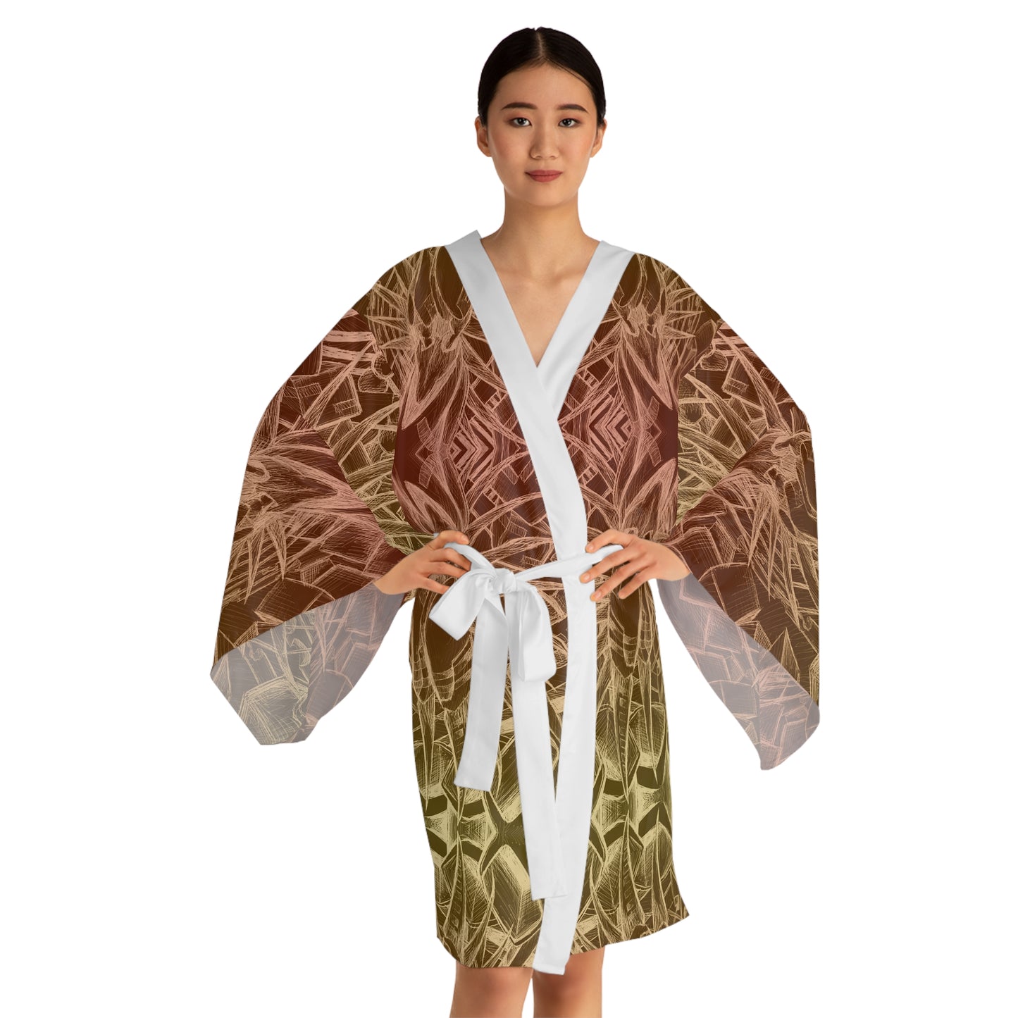 Inverted Sketch Sunrise Long Sleeve Kimono Robe (AOP)