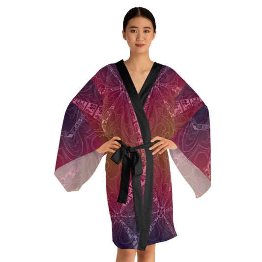 Flower Sketch Rose Long Sleeve Kimono Robe (AOP)