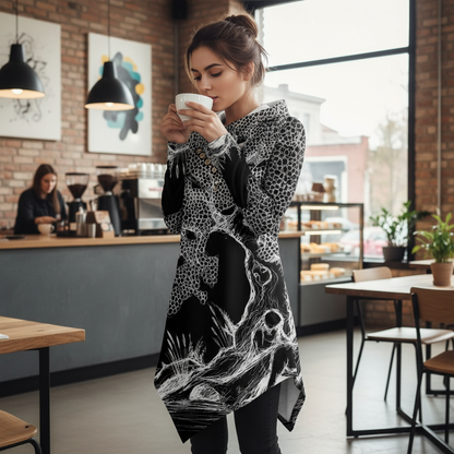 Sketch Inverted All-Over Print Women's Asymmetric Hem Hoodie