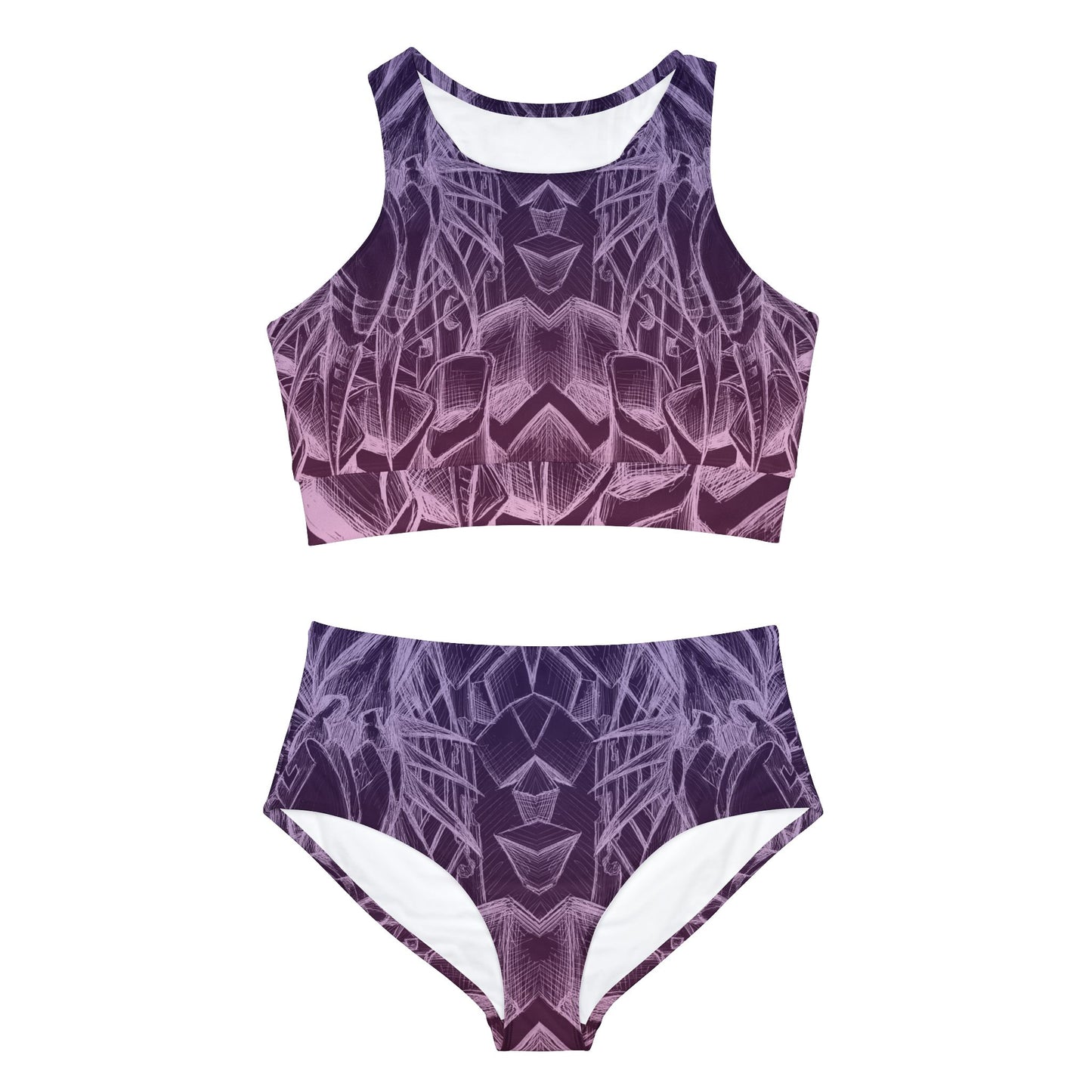 Inverted Sketch Orchid Bloom Sporty Bikini Set