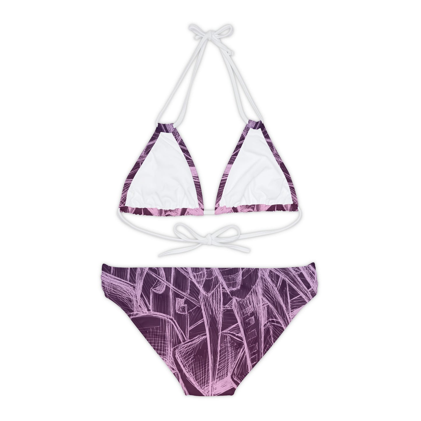 Inverted Sketch Orchid Bloom Strappy Bikini Set