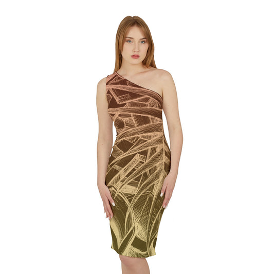 Inverted Sketch Sunrise Shoulder Dress (AOP)