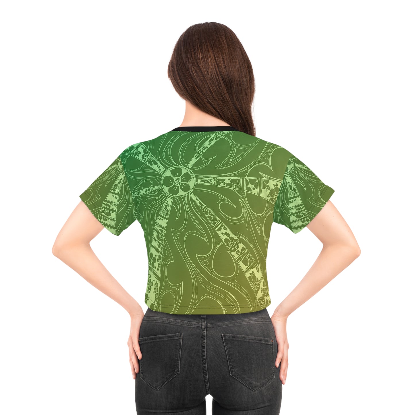 Flowers Sketch Spring Green Crop Tee (AOP)