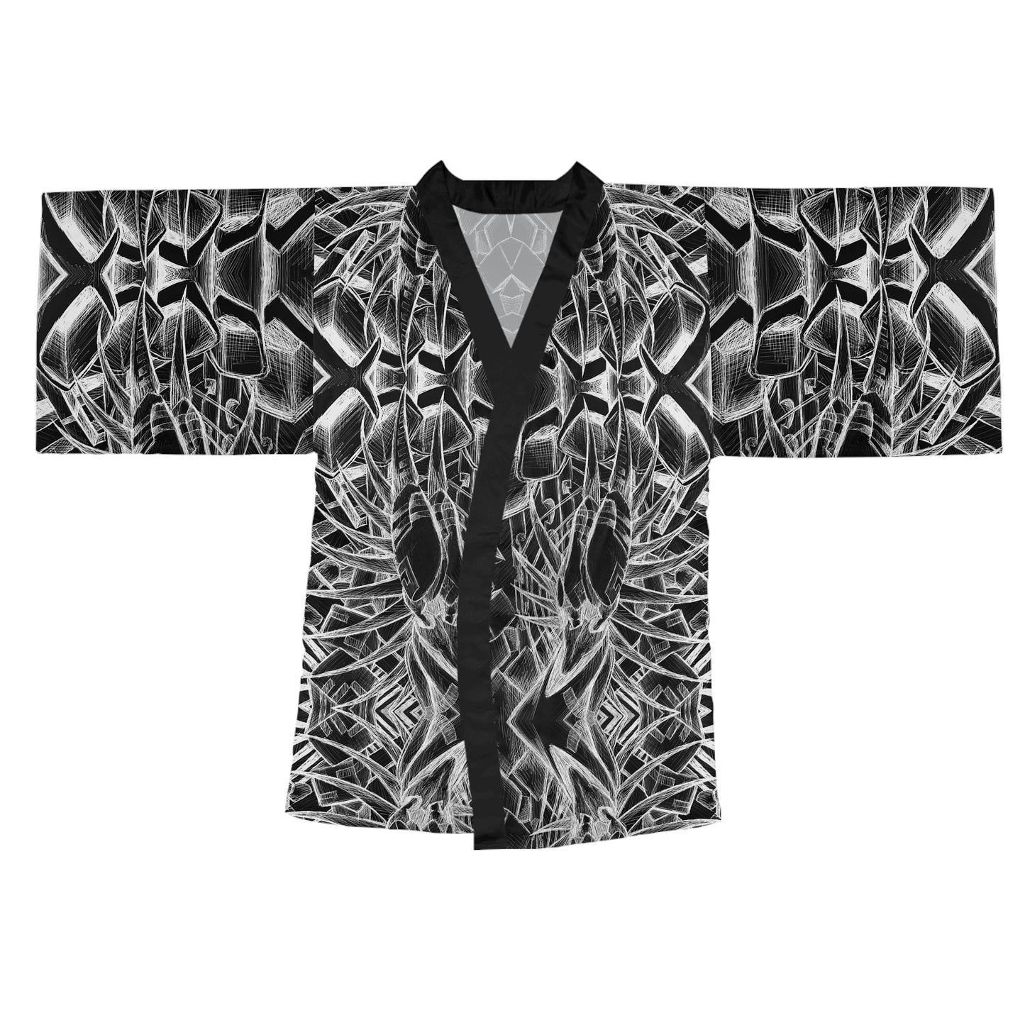 Inverted Sketch Monochrome Long Sleeve Kimono Robe (AOP)