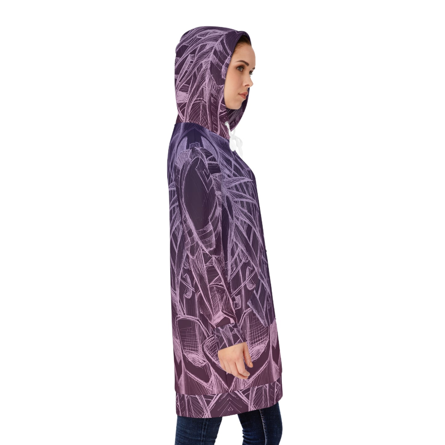 Inverted Sketch Orchid Bloom Women's Hoodie Dress