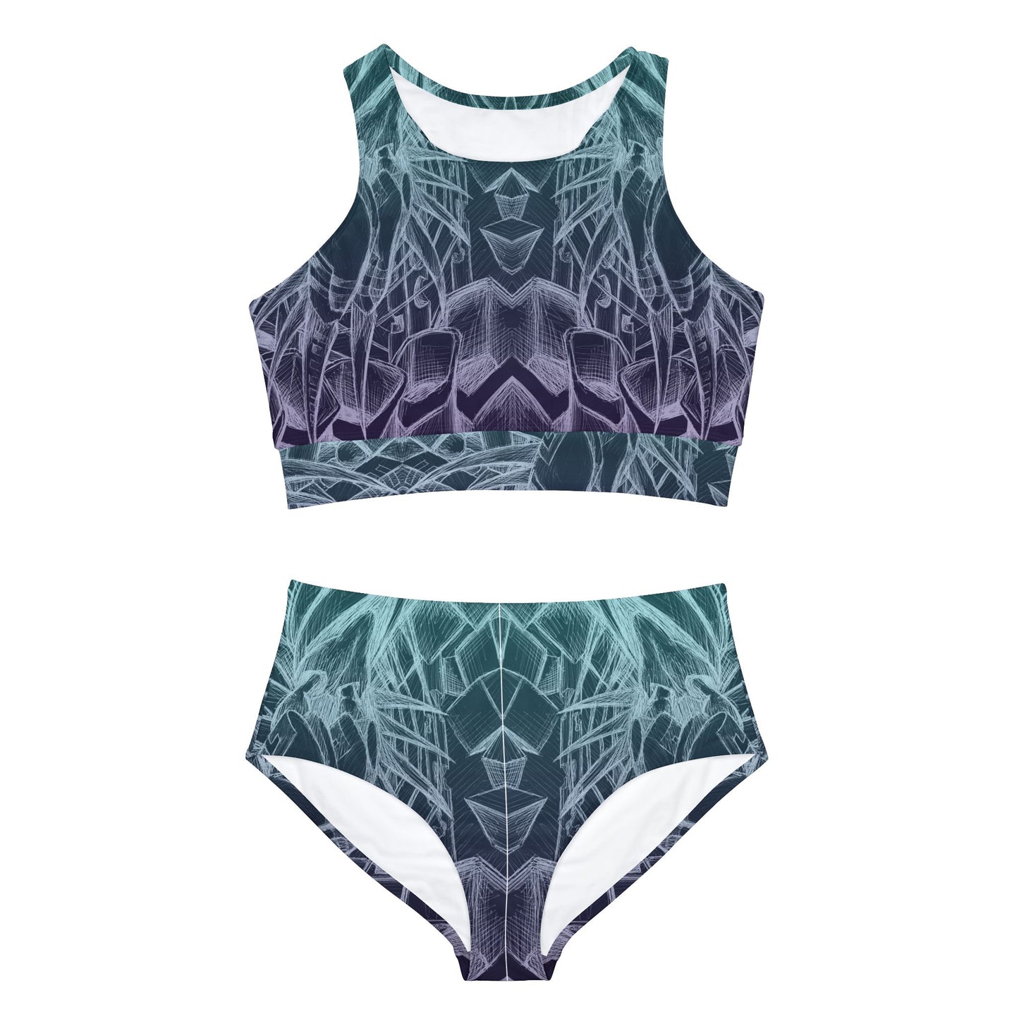 Inverted Sketch Midnight Blue Sporty Bikini Set