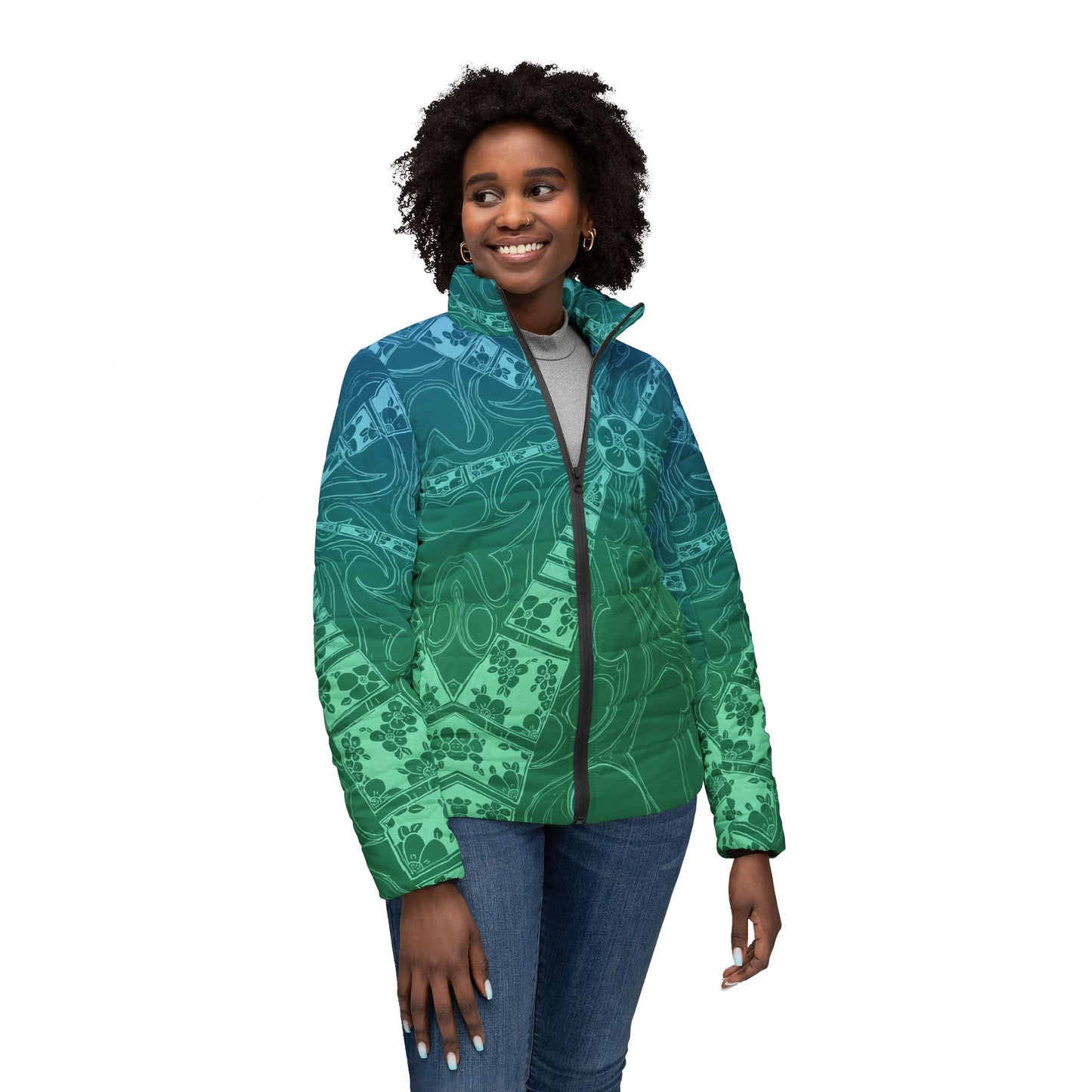 Flowers Sketch aquamarine Women’s Puffer Jacket (AOP)