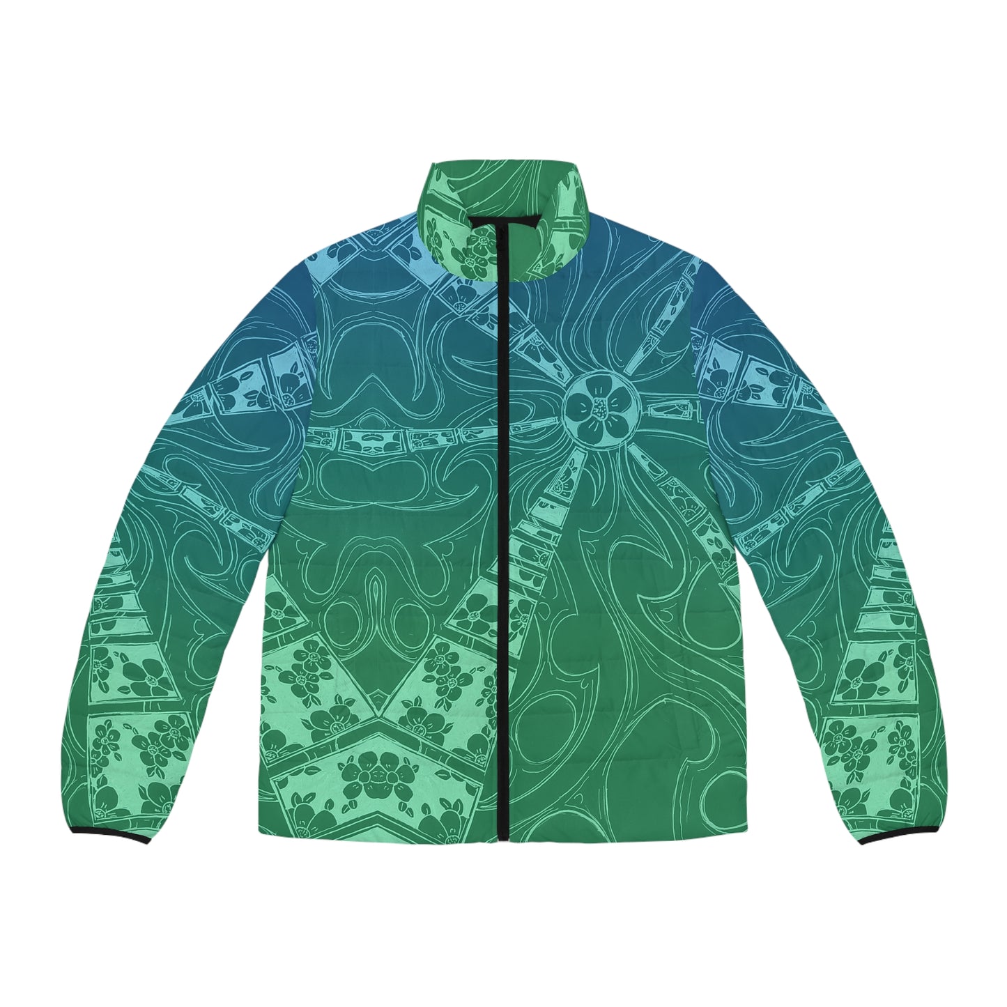 Flowers Sketch Aquamarine Men's Puffer Jacket (AOP)