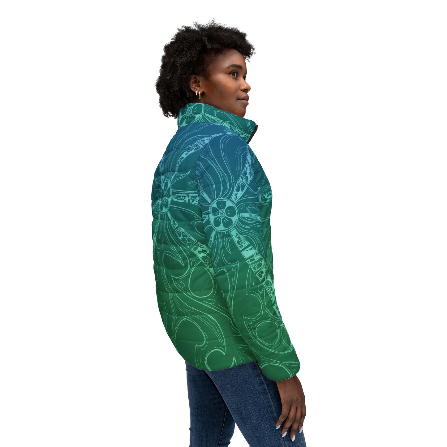 Flowers Sketch aquamarine Women’s Puffer Jacket (AOP)