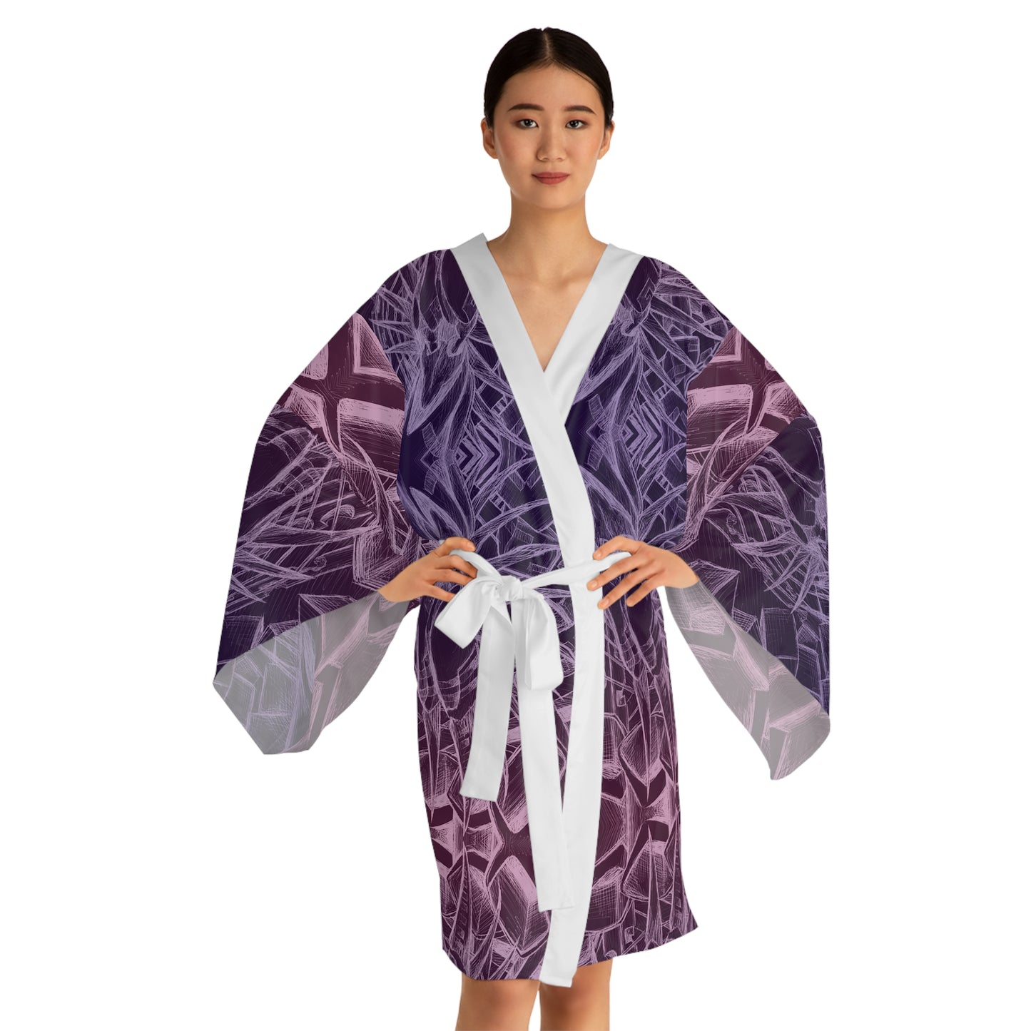 Inverted Sketch Orchid Bloom Long Sleeve Kimono Robe (AOP)