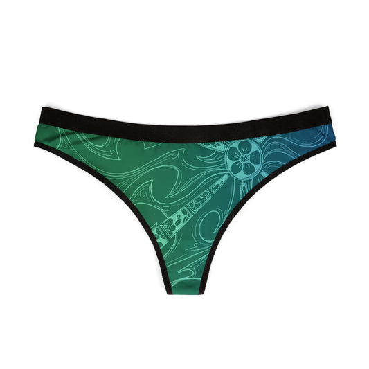 Flowers Sketch Aquamarine Women's Thongs (AOP)