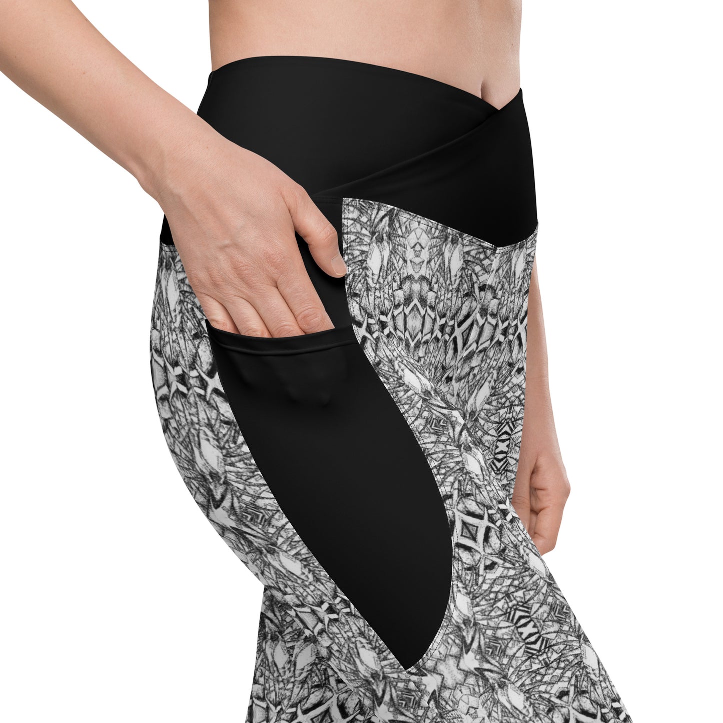 Abstract Crossover leggings with pockets