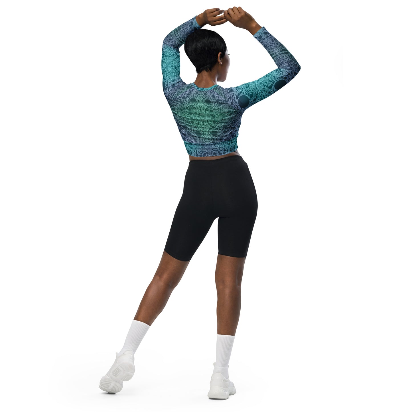 Lost in Circles Ocean Blue Recycled long-sleeve crop top