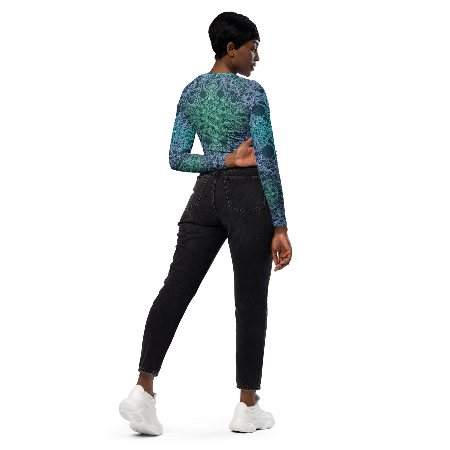 Lost in Circles Ocean Blue Recycled long-sleeve crop top