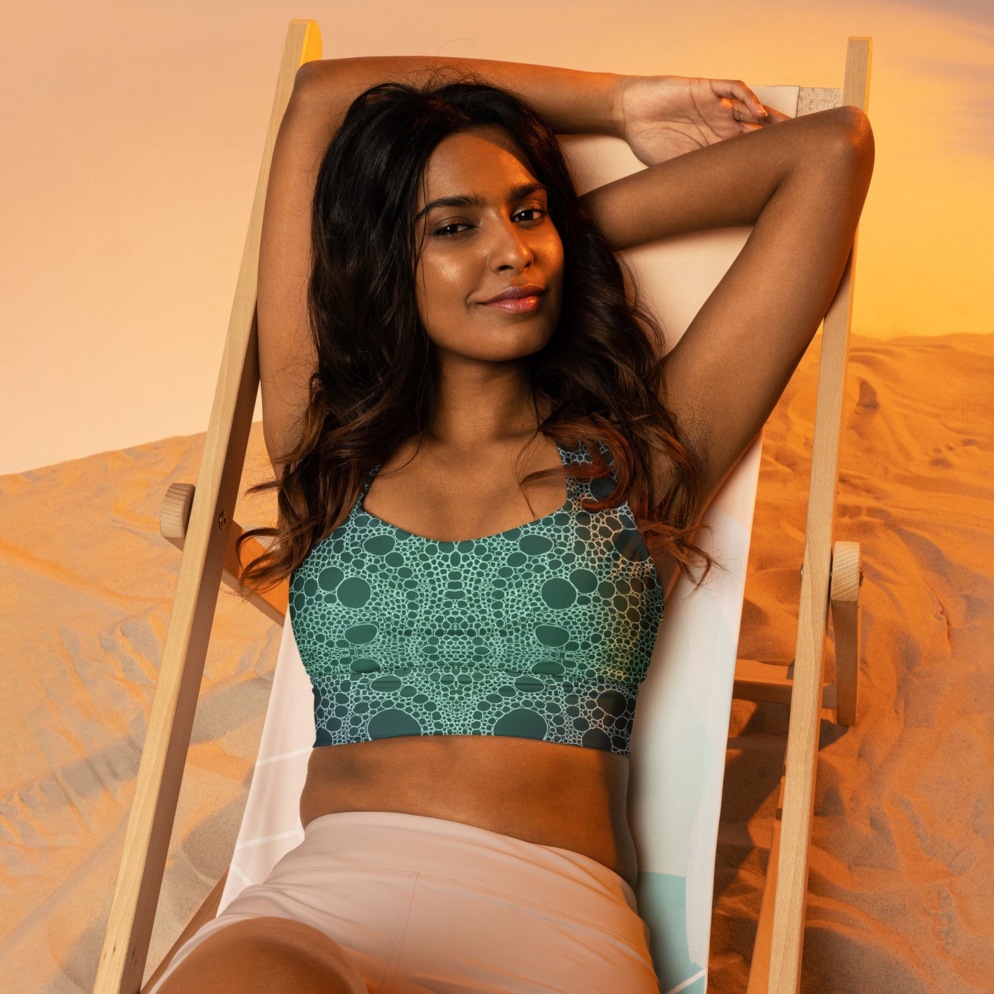 Lost In Circles Ocean Blue All-Over Print Recycled Longline Sports Bra