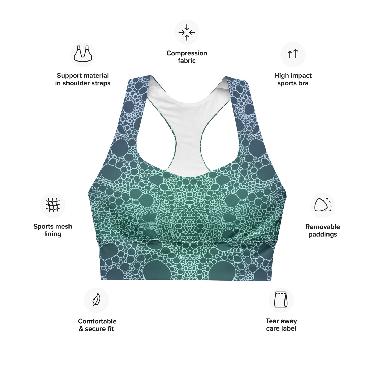 Lost In Circles Ocean Blue All-Over Print Recycled Longline Sports Bra