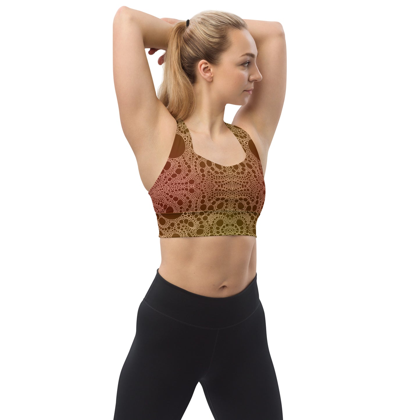 Lost In Circles Sunrise All-Over Print Recycled Longline Sports Bra