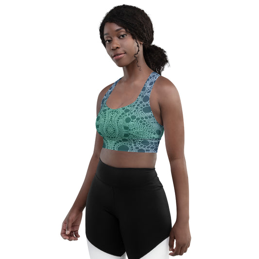 Lost In Circles Ocean Blue All-Over Print Recycled Longline Sports Bra