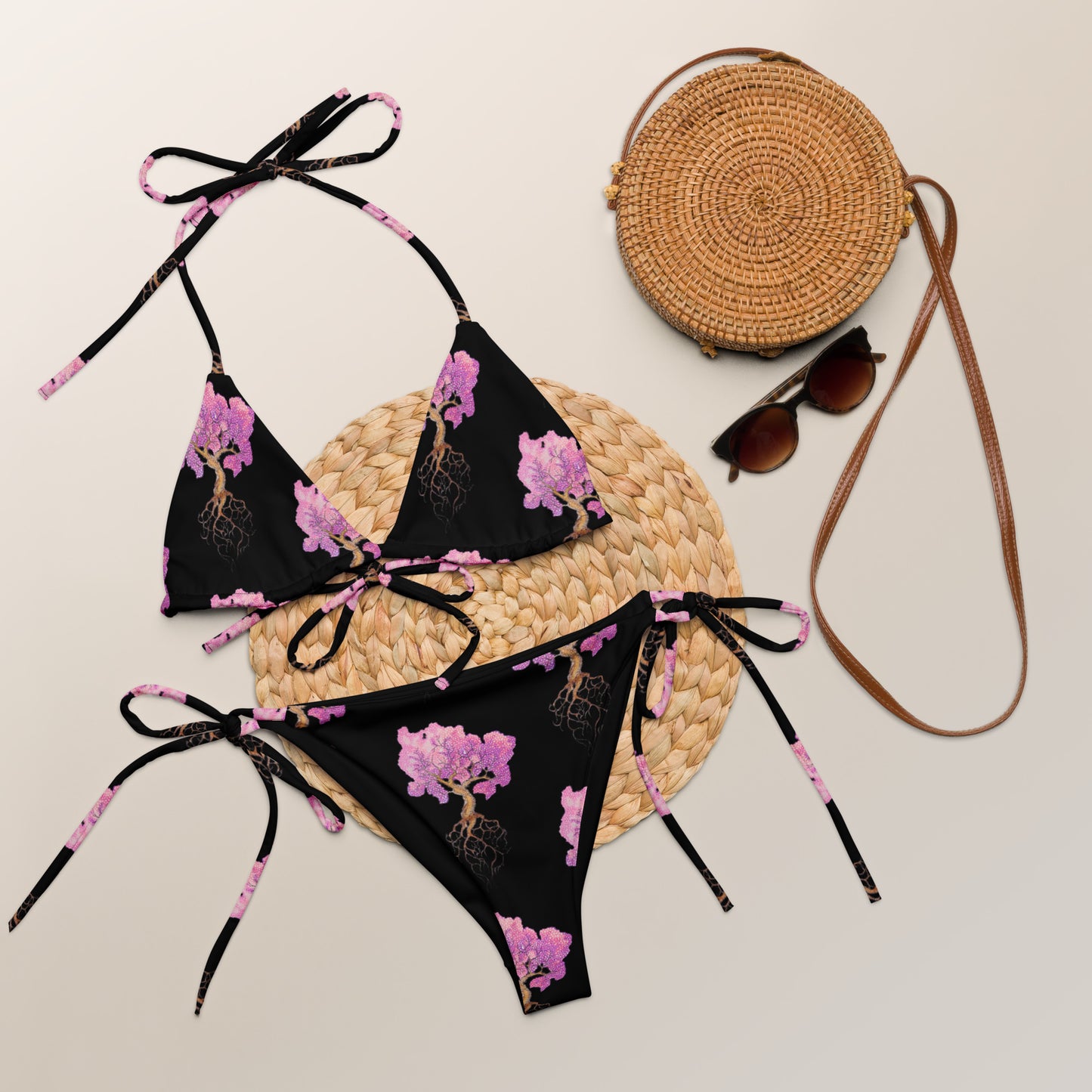 Cherry Blossom All-over print recycled string bikini