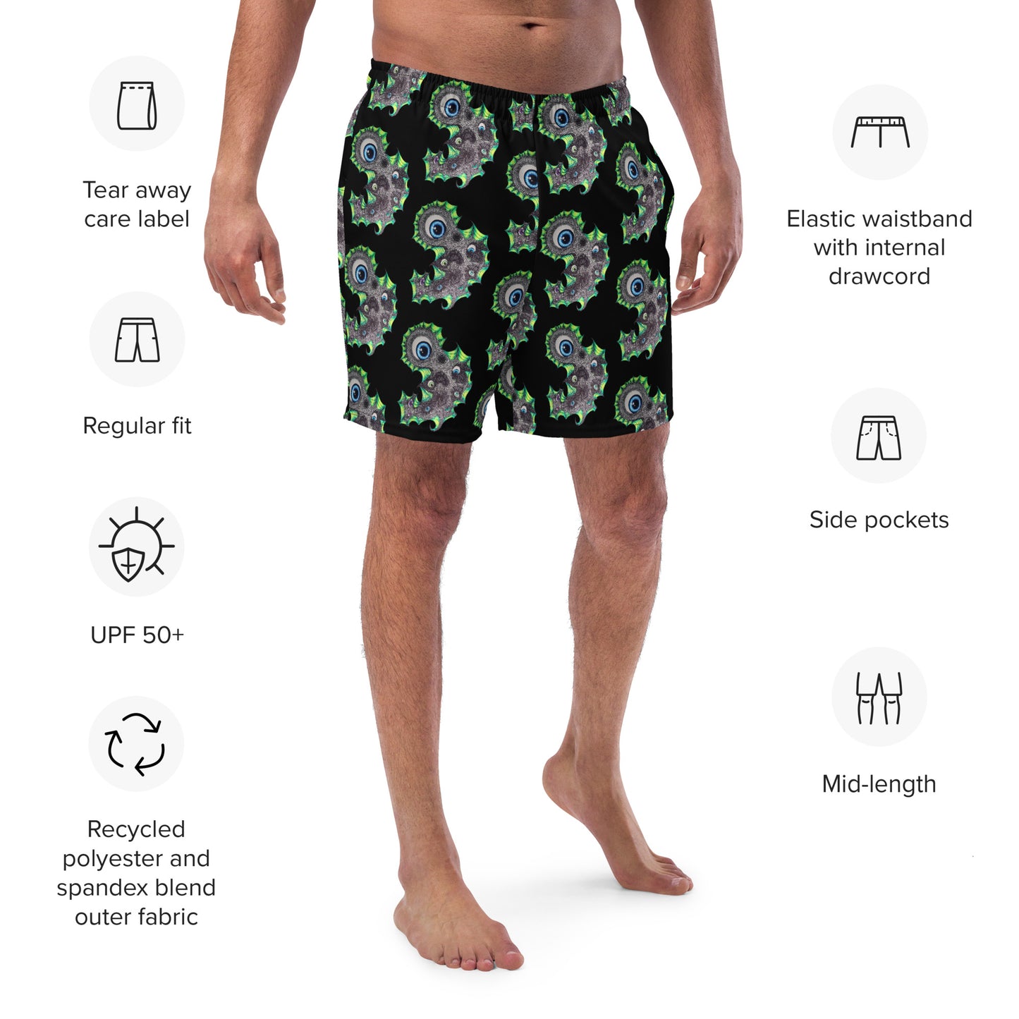 The Eyes Have IT All-Over Print Recycled Swim Trunks