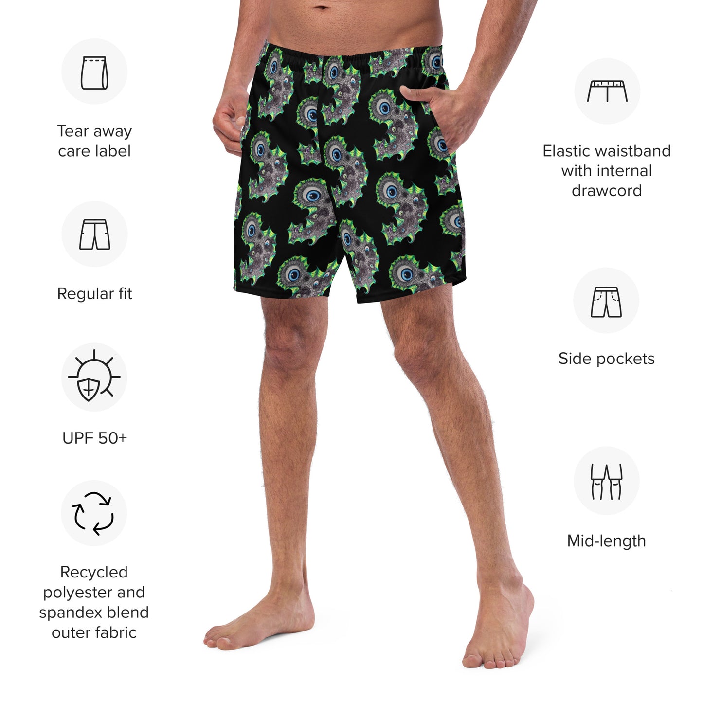 The Eyes Have IT All-Over Print Recycled Swim Trunks